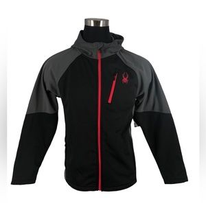 Spyder Mens‎ Softshell Hooded Jacket Size Medium Black Gray Zip Pockets NWT